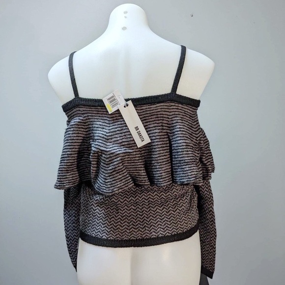 NWT BB DAKOTA DEBNEY COLD SHOULDER RUFFLED POPOVER CHEVRON SWEATER  M - Picture 5 of 5